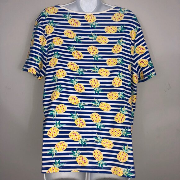 Time & True Top Womens XXXL Striped Pineapple All Over Print Short Sleeve - Picture 4 of 5